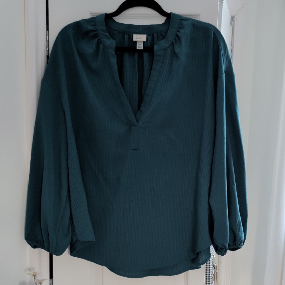 a new day Deep Teal  V Neck Blouse